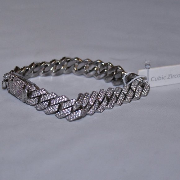 New w Tag Iced Out Bling  CZ Fancy Locking Unisex Statement Bracelet - Picture 2 of 7